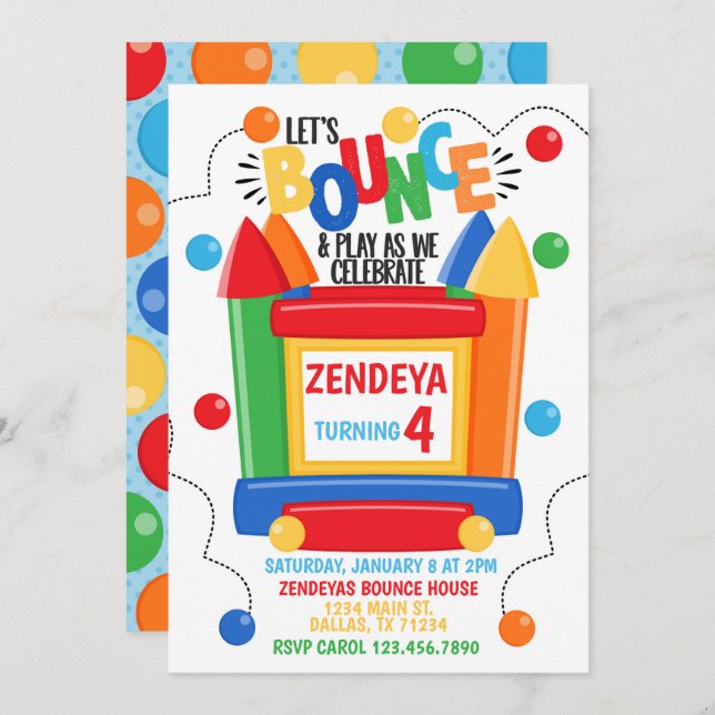 Bounce House Birthday Party Invitation Invite (Front/Back)