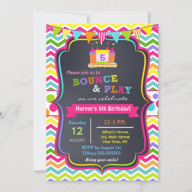 Bounce House Birthday Party Invitations Girl (Front)