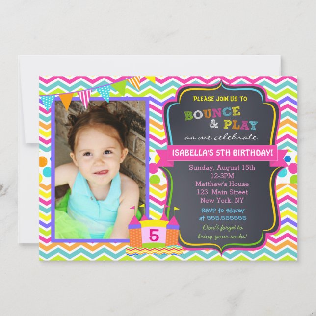 Bounce House Birthday Party Invitations Girl (Front)