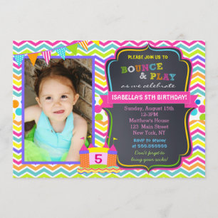 Bounce House Birthday Party Invitations Girl