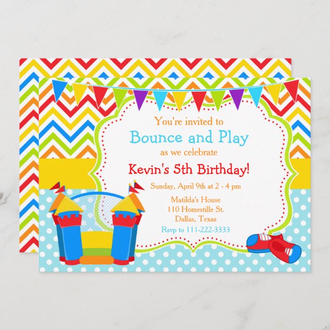 Bounce House Bouncy Castle Birthday Blue Invitation (Front/Back)