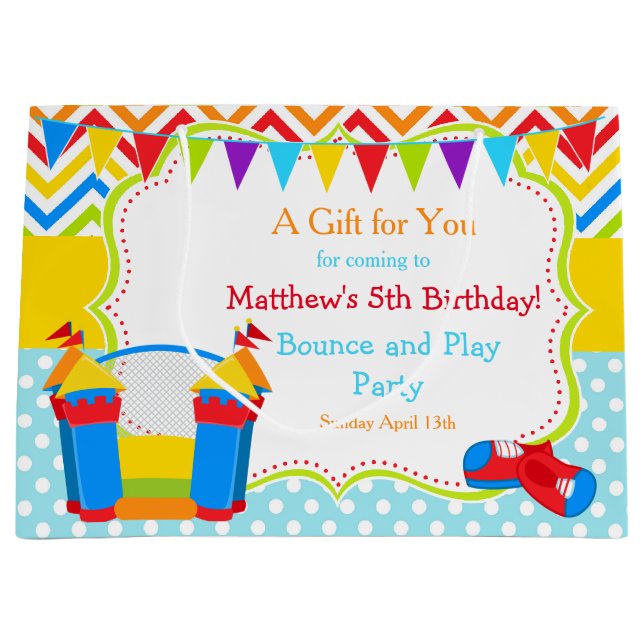 Bounce House Bouncy Castle Birthday Boy Thank You Large Gift Bag (Front)