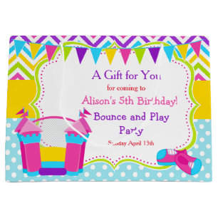 Bounce House Bouncy Castle Birthday Girl Thank You Large Gift Bag