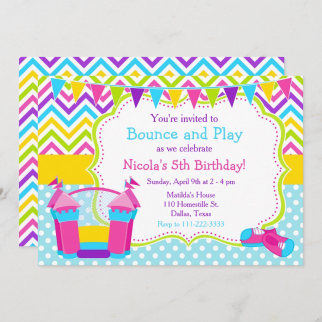 Bounce House Bouncy Castle Birthday Pink Invitation (Front/Back)