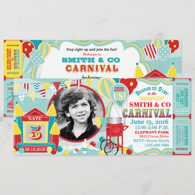 Bounce House Carnival Birthday Invitation (Front/Back)