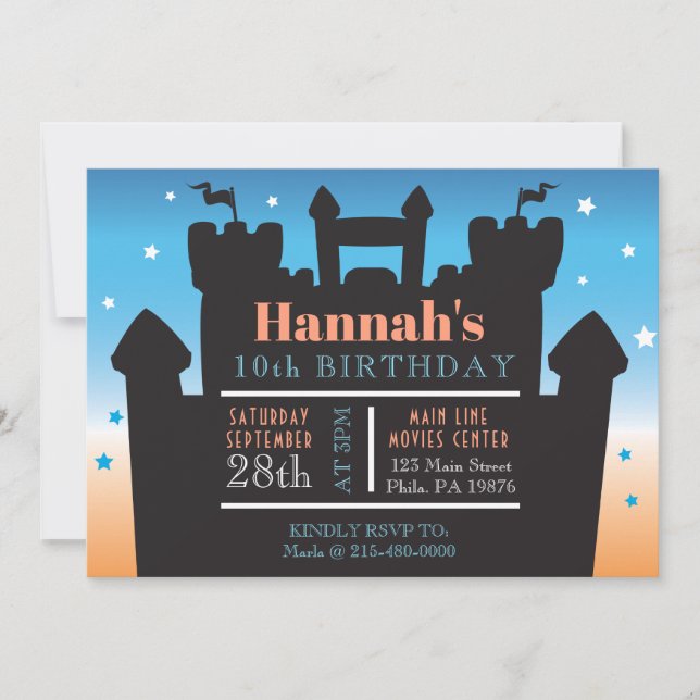 BOUNCE HOUSE CASTLE BIRTHDAY PARTY INFLATABLE Jump Invitation (Front)