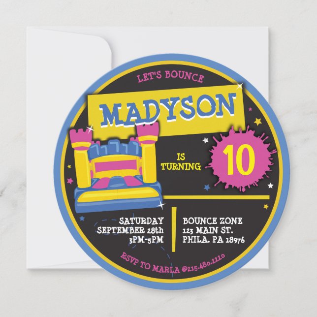 BOUNCE HOUSE CASTLE PRINCESS Birthday Party Invitation (Front)