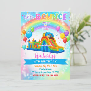 Bounce House Colorful Girl Rainbow Birthday Party Invitation