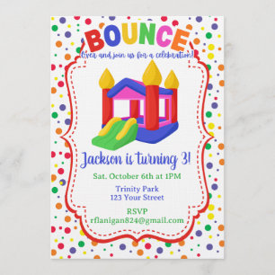 Bounce House Colorful Rainbow Birthday Party  Invitation