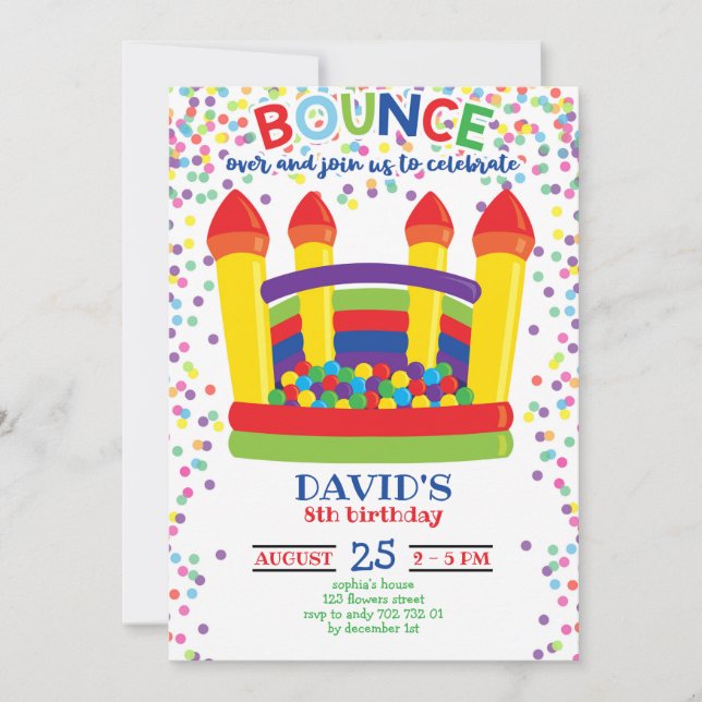 Bounce House Colourful Boy Birthday Party Invitation (Front)