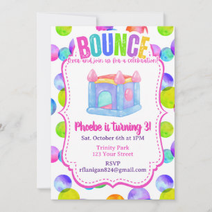 Bounce House Colourful Rainbow Birthday Party  Invitation