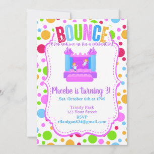 Bounce House Colourful Rainbow Birthday Party  Invitation