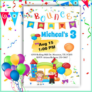 Bounce House Fun Colourful Birthday Party  Invitat Invitation