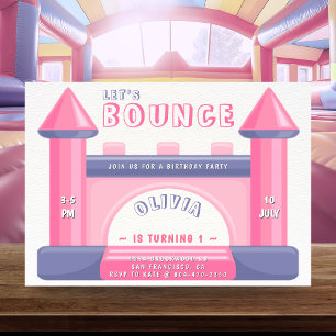 Bounce House Girls Birthday Party Pink & Purple Invitation