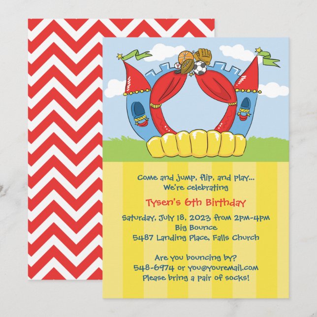 Bounce House Invitations : Sports Birthday Party (Front/Back)