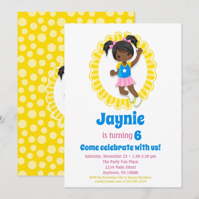 Bounce House Jump African American Girl Birthday Invitation (Front/Back)