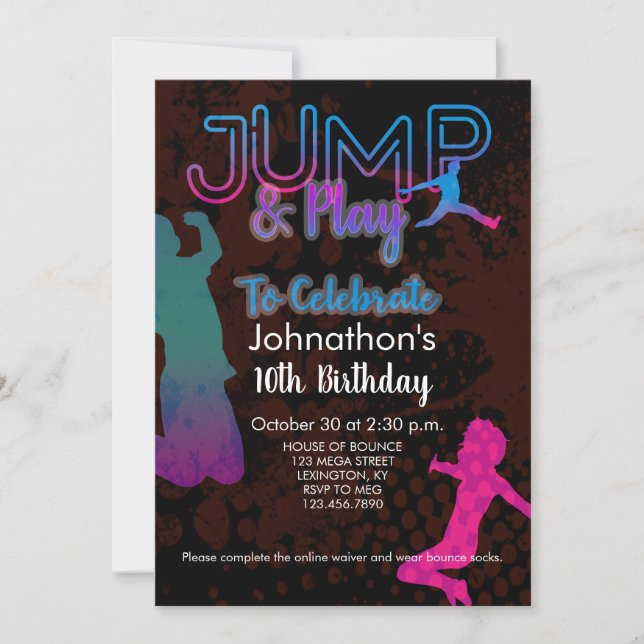 Bounce House Jump Party Trampoline Park Birthday Invitation (Front)