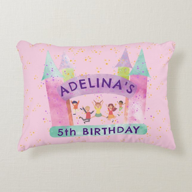 Bounce House Jump Play Gymnastics Kids Birthday Decorative Cushion (Front)