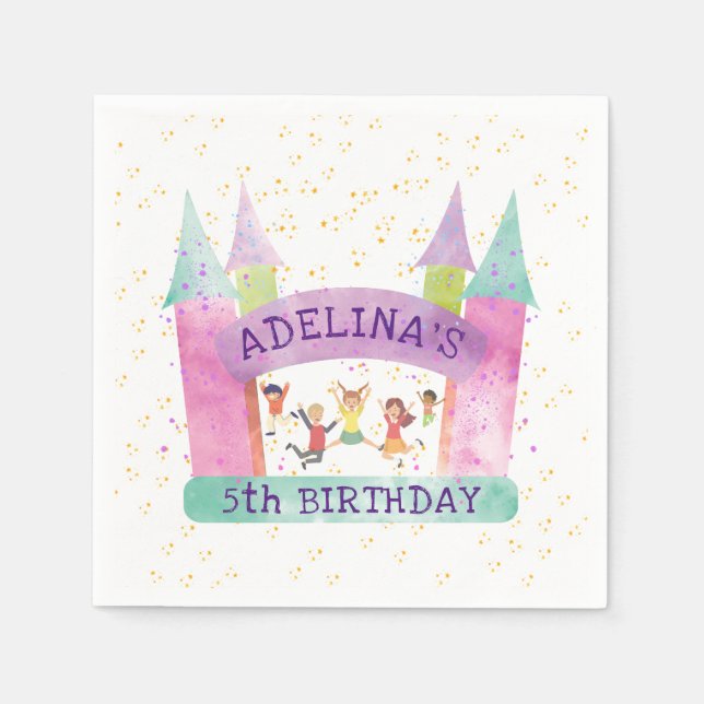 Bounce House Jump Play Gymnastics Kids Birthday Napkin (Front)