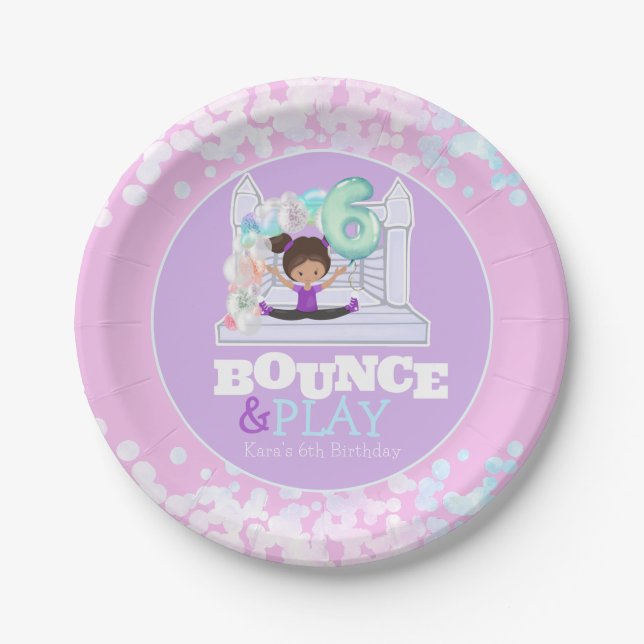 Bounce House Jump Play Sixth Birthday  Paper Plate (Front)
