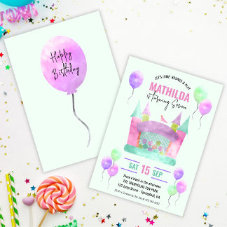 Bounce House Jump Trampoline Girl Birthday Digital Invitation