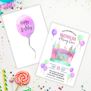 Bounce House Jump Trampoline Girl Birthday Party Invitation