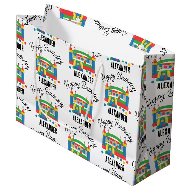 Bounce House Jumping Castle Ball Kids Name Large Gift Bag (Front Angled)