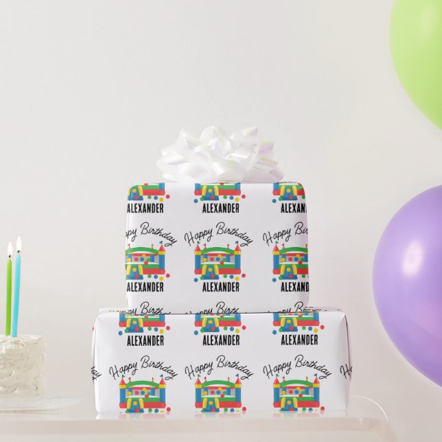 Bounce House Jumping Castle Ball Kids Name Wrapping Paper (Party Gifts)