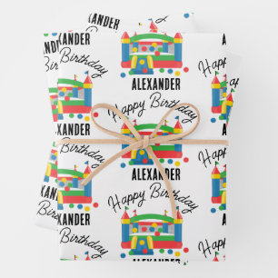 Bounce House Jumping Castle Ball Kids Name Wrapping Paper Sheet