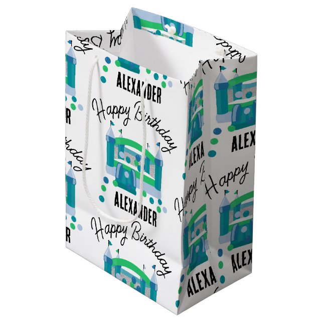 Bounce House Jumping Castle Birthday Name Kids Boy Medium Gift Bag (Front Angled)