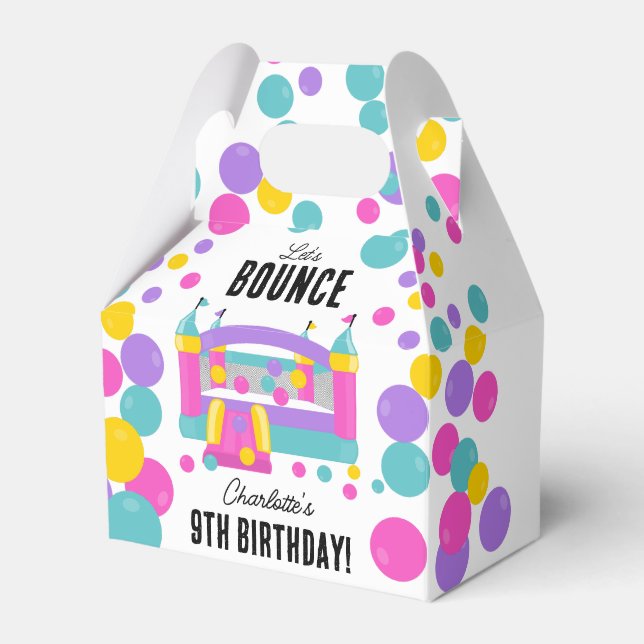 Bounce House Jumping Castle Girls Birthday Party Favour Box (Front Side)