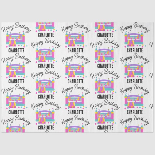 Bounce House Jumping Castle Girls Birthday Party Tissue Paper (Front)