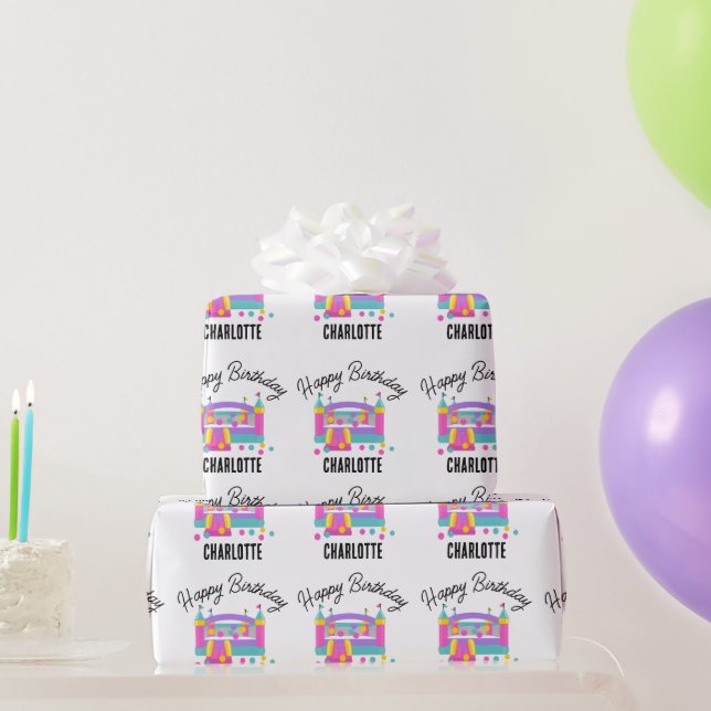 Bounce House Jumping Castle Girls Birthday Party Wrapping Paper (Party Gifts)