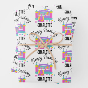 Bounce House Jumping Castle Girls Birthday Party Wrapping Paper Sheet