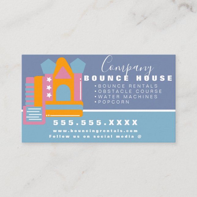 Bounce House Logo Party Carnival Rentals Pink Blue Business Card (Front)
