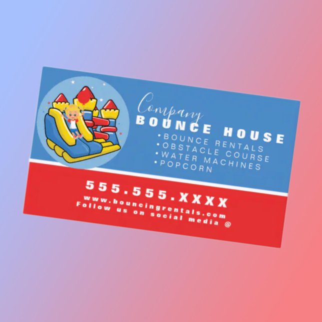 Bounce House Logo Party Rental Red Blue Business Card (Creator Uploaded)
