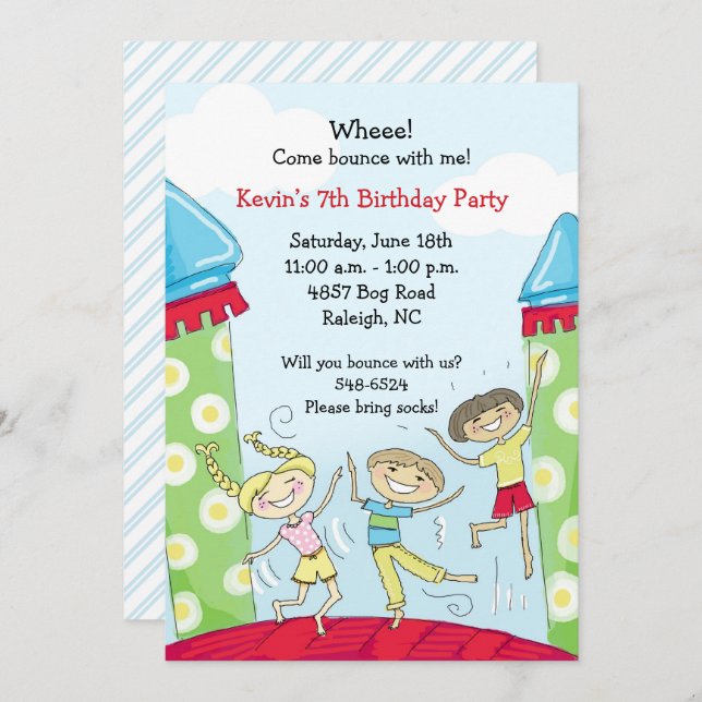Bounce House Party Invitations: Green Boys Bouncy Invitation (Front/Back)