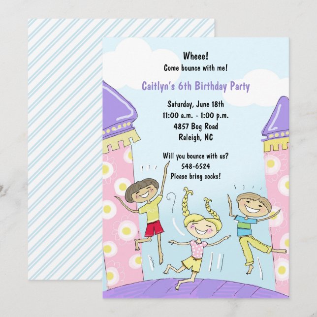Bounce House Party Invitations: Pink Girls Invitation (Front/Back)