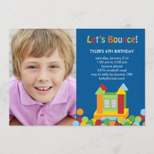 Bounce House Photo Birthday Invitation - Blue