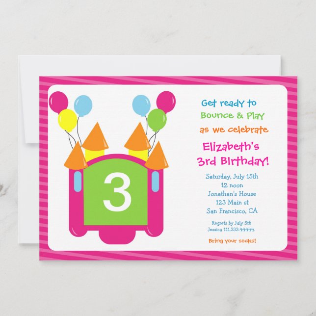Bounce House Photo Birthday Invitation for girl (Front)