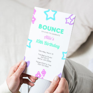 Bounce Jump Neon Kids Birthday Party Invitation