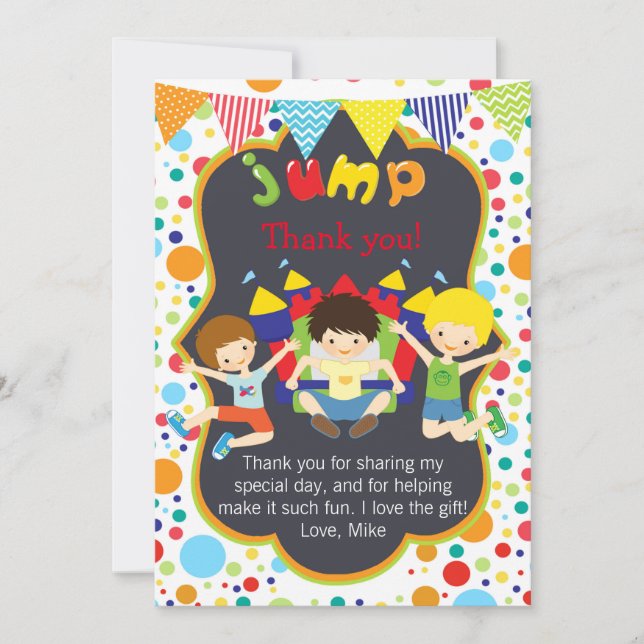 Bounce Jump Party Thank You Card Note (Front)