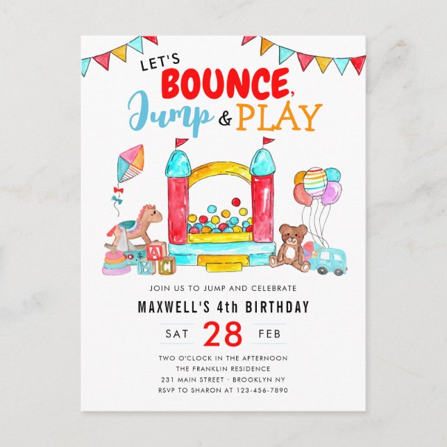 Bounce Jump Play Kids Trampoline Park Birthday Postcard (Front)