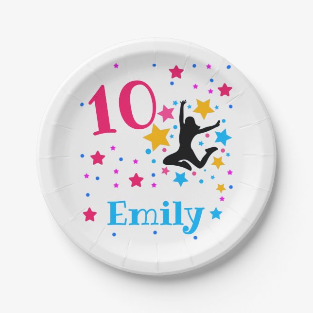 Bounce Jump Trampoline Birthday Girl Party   Paper Plate (Front)