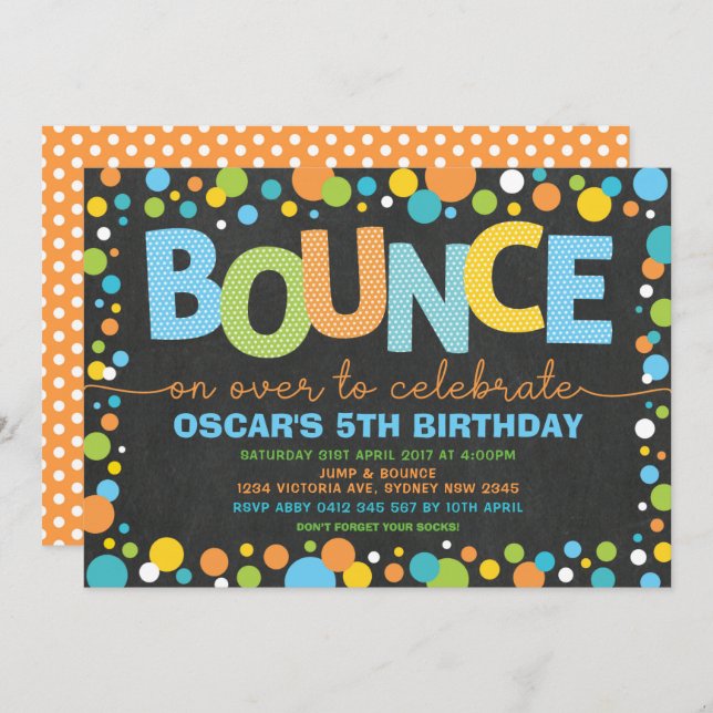Bounce & Jump Trampoline Party Birthday Chalkboard Invitation (Front/Back)