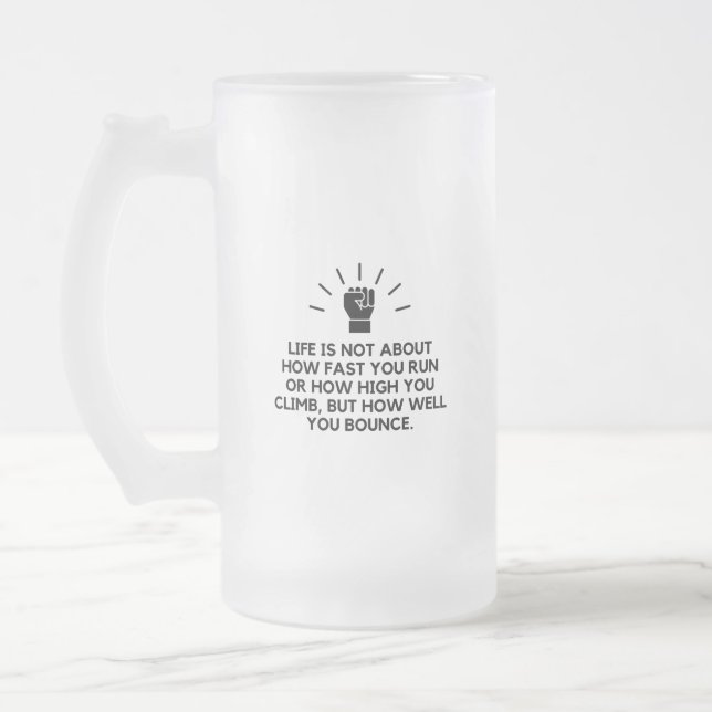 Bounce life frosted glass beer mug (Left)