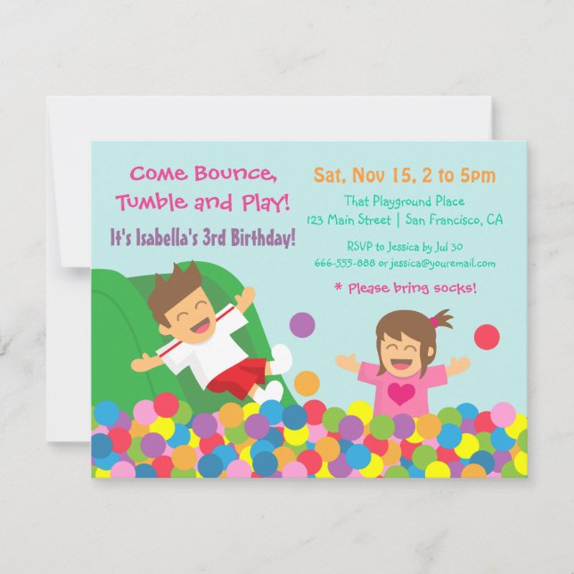 Bounce Play Gym Kids Birthday Party Invitations (Front)