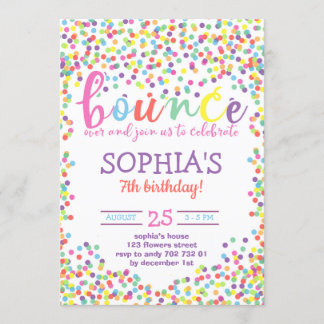 Bounce & Play Rainbow Girl Birthday Invitation