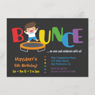 Bounce Trampoline Boys Birthday Party Invitations