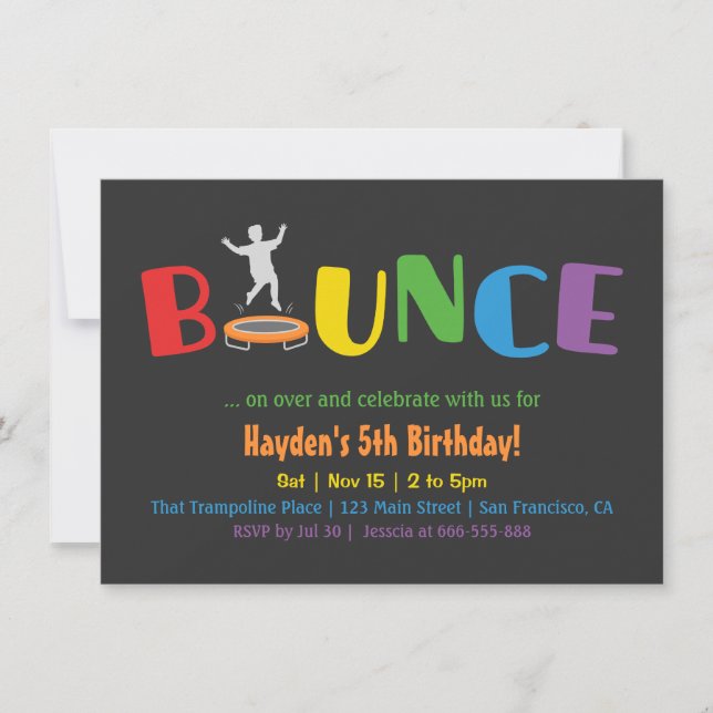 Bounce Trampoline Kids Birthday Party Invitations (Front)